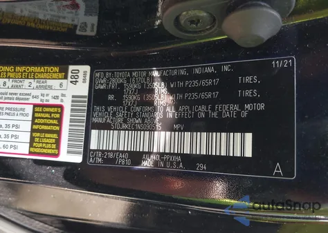 2022 Toyota Sienna Xle z USA, uszkodzony, nr VIN 5TDJRKEC1NS090515